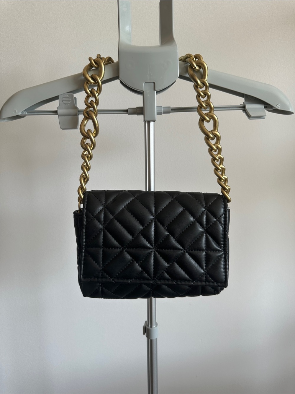 Zara Quilted Black Crossbody Bag with Gold Chain Strap